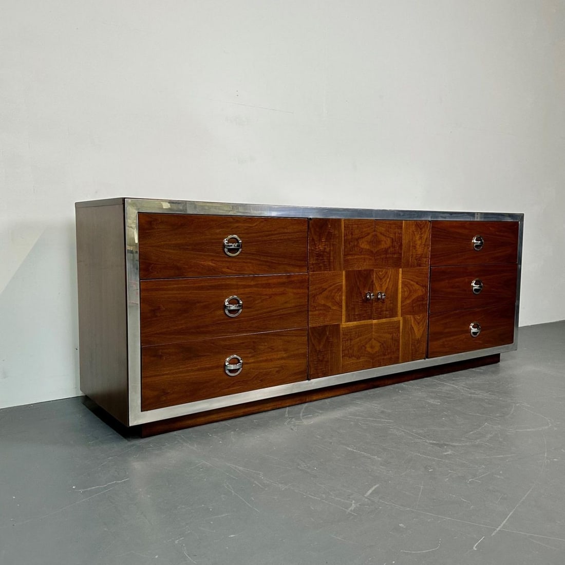 Mid-Century Modern Milo Baughman Sideboard / Dresser, Burlwood, Chrome - 5