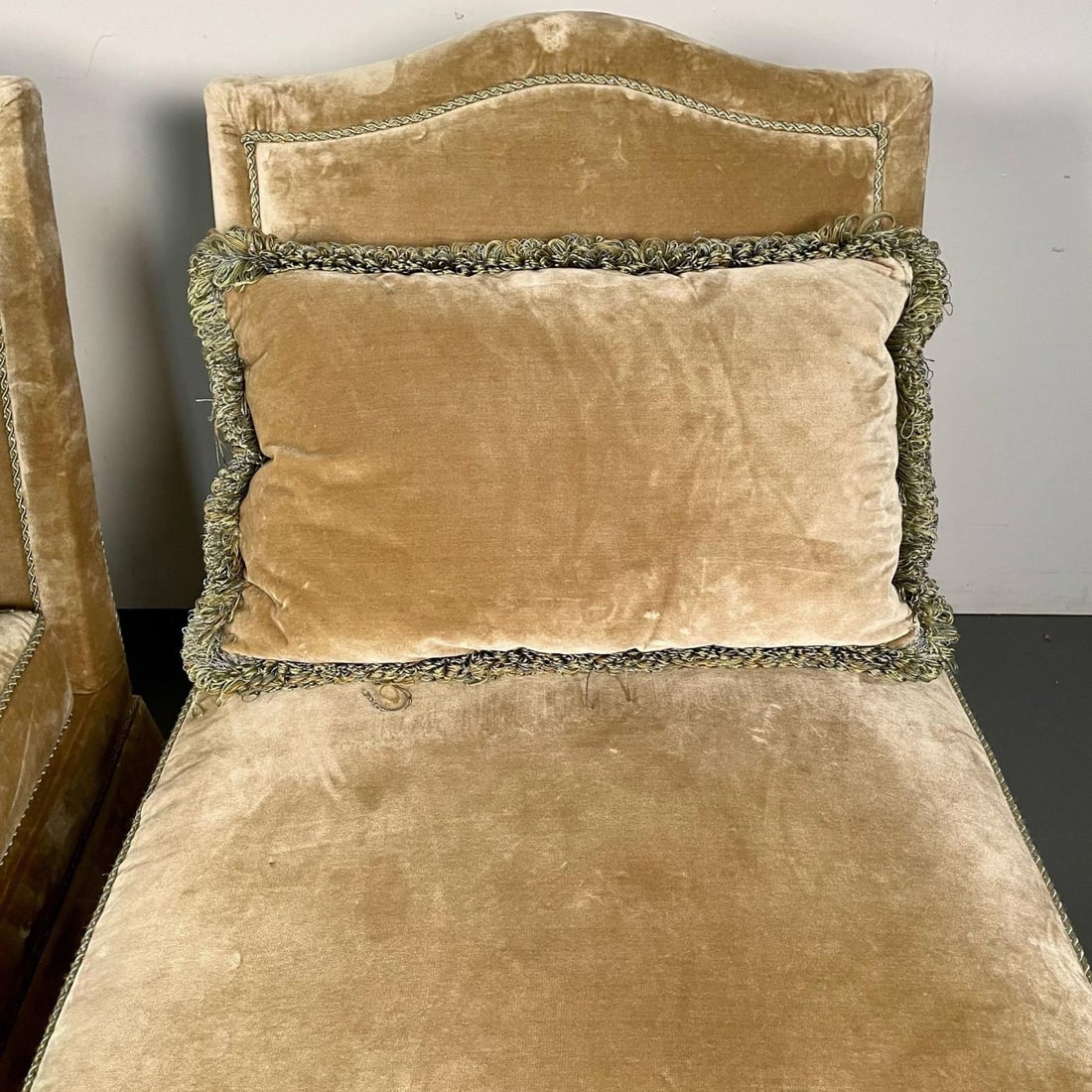 Pair of Louis XVI Style Mohair Slipper or Lounge Chairs, Traditional, Velvet - 10