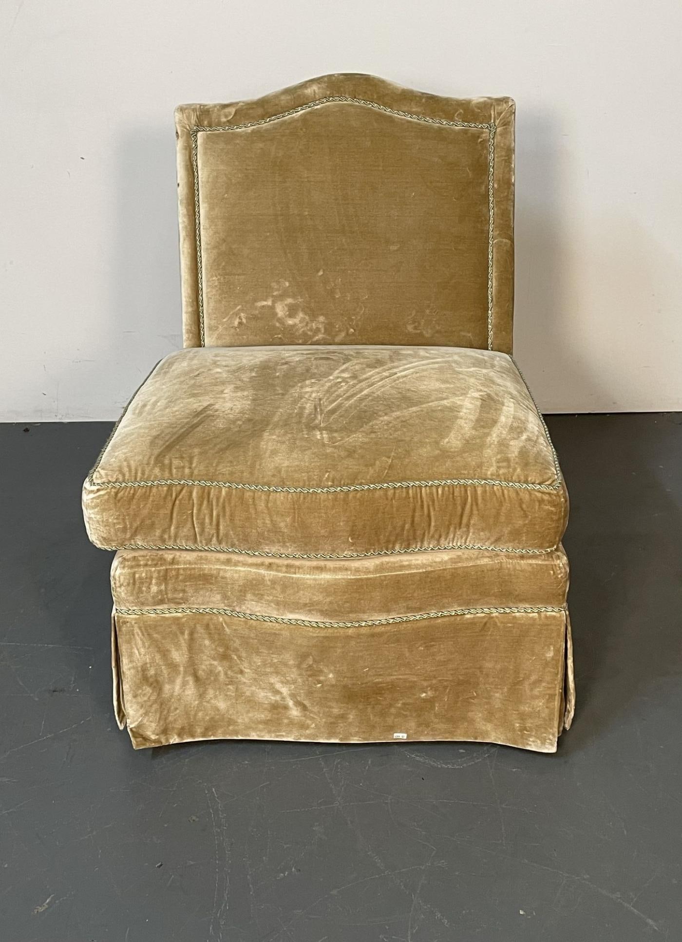 Pair of Louis XVI Style Mohair Slipper or Lounge Chairs, Traditional, Velvet - 7
