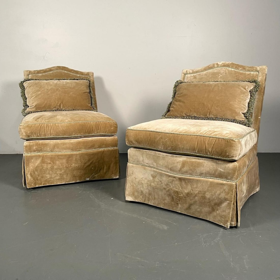 Pair of Louis XVI Style Mohair Slipper or Lounge Chairs, Traditional, Velvet - 8
