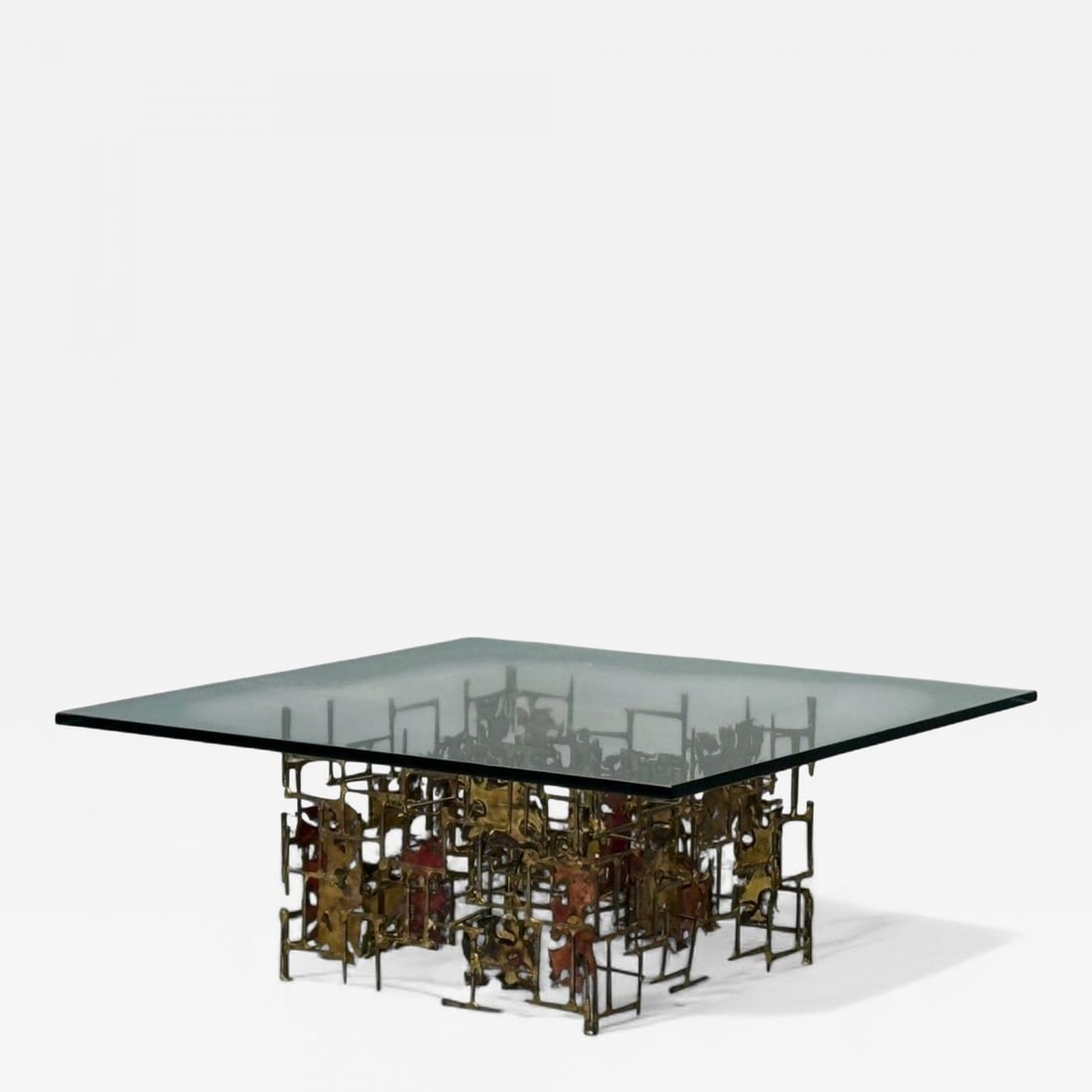 Silas Seandel Style, Brutalist Modern, Metal, Glass, Coffee Table, USA, 1970s (1 of 7)