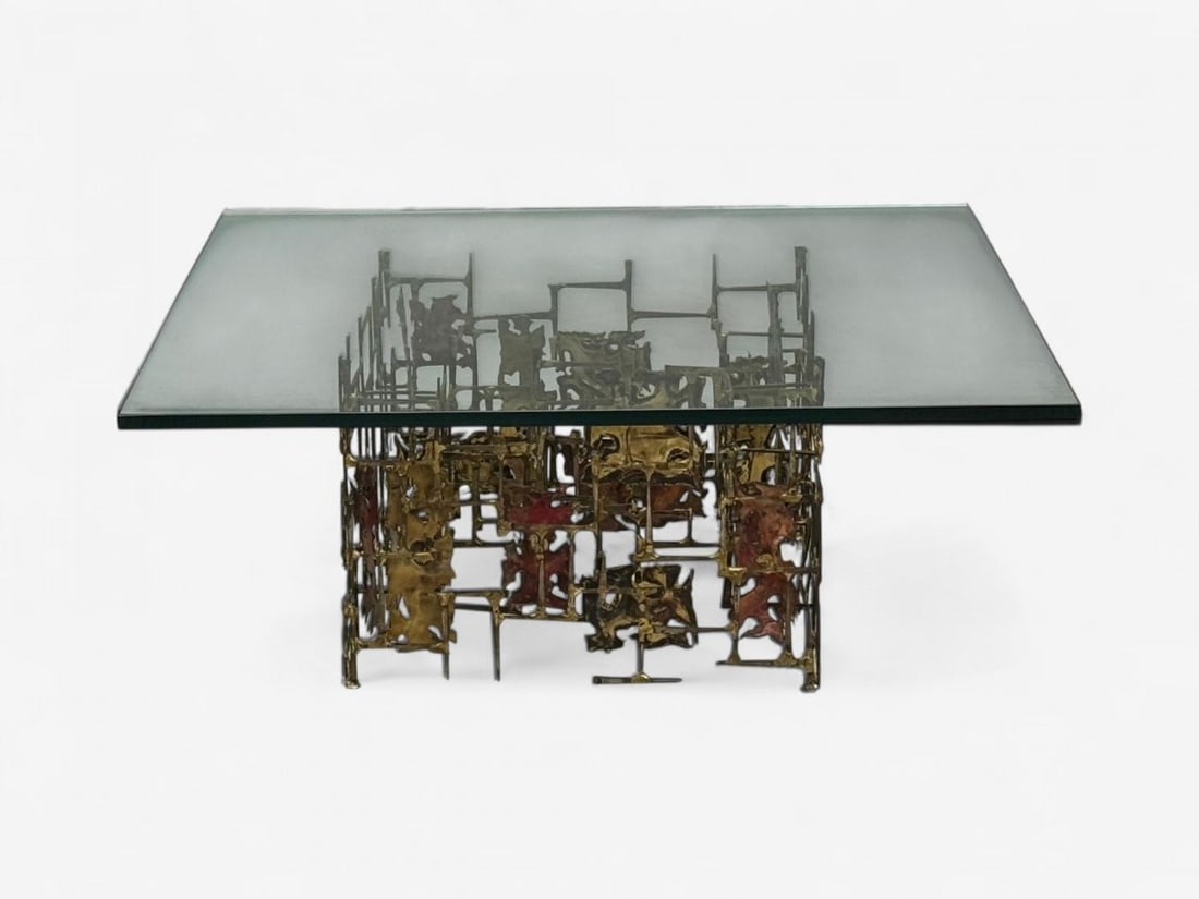 Silas Seandel Style, Brutalist Modern, Metal, Glass, Coffee Table, USA, 1970s - 4