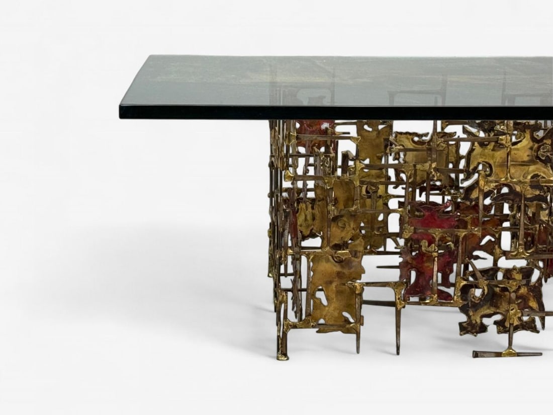 Silas Seandel Style, Brutalist Modern, Metal, Glass, Coffee Table, USA, 1970s - 6