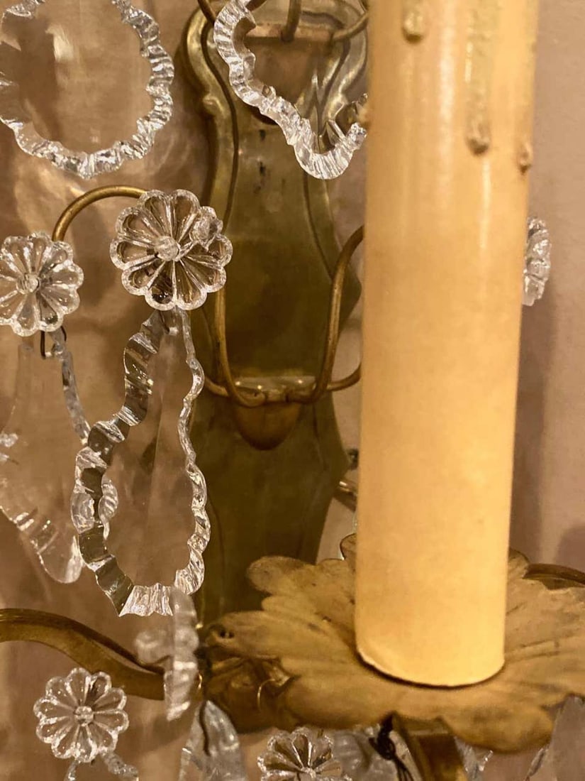 Gilt Bronze and Crystal Three-Light Wall Sconces French Early 20th Century, Pair - 4