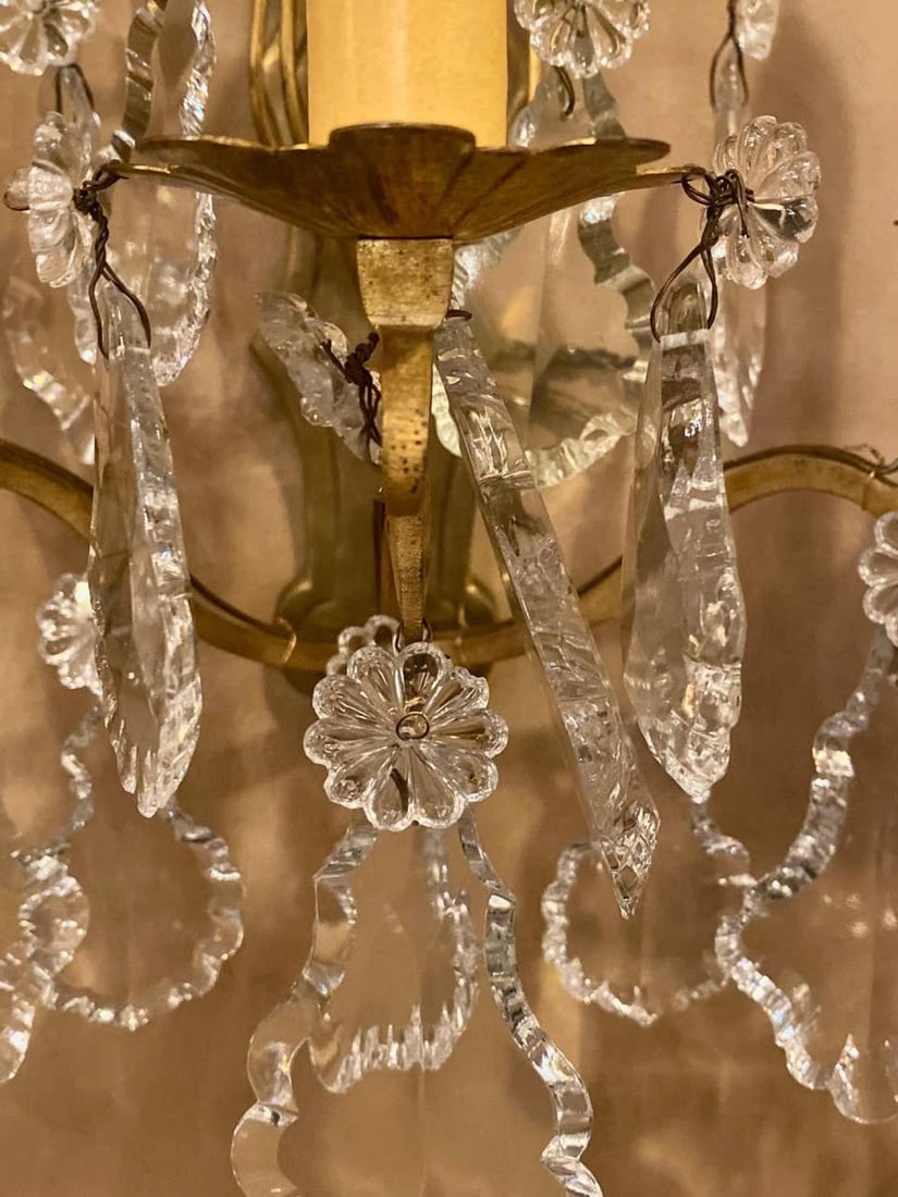 Gilt Bronze and Crystal Three-Light Wall Sconces French Early 20th Century, Pair - 5