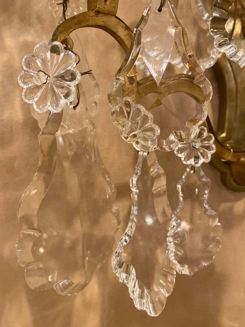 Gilt Bronze and Crystal Three-Light Wall Sconces French Early 20th Century, Pair - 6