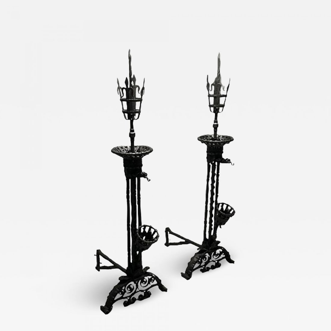 Pair Monumental Samuel Yellin Style Wrought Iron Andirons, Italian Renaissance - 2