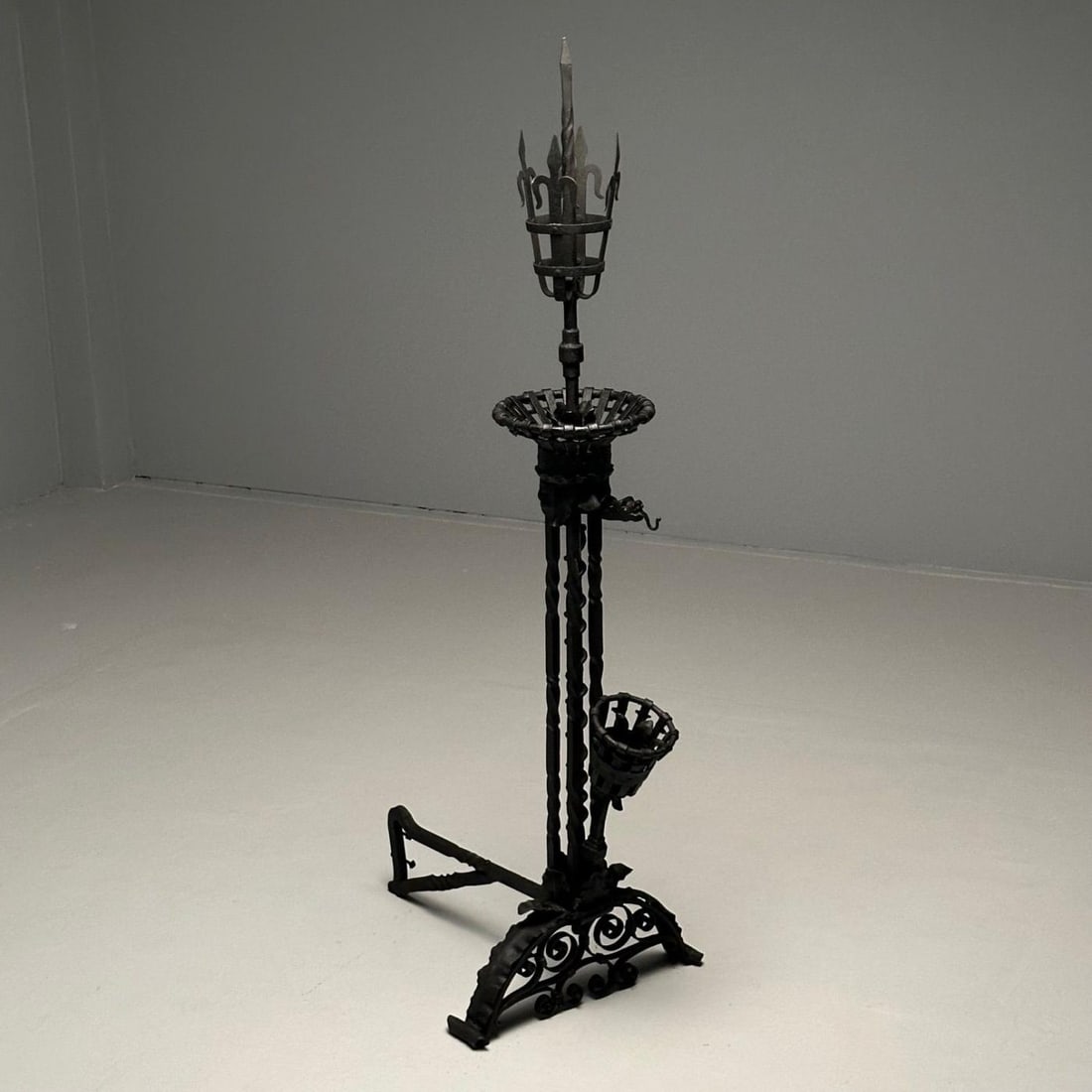 Pair Monumental Samuel Yellin Style Wrought Iron Andirons, Italian Renaissance - 5