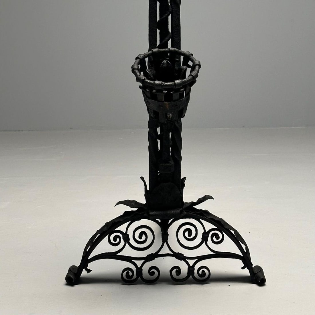 Pair Monumental Samuel Yellin Style Wrought Iron Andirons, Italian Renaissance - 8
