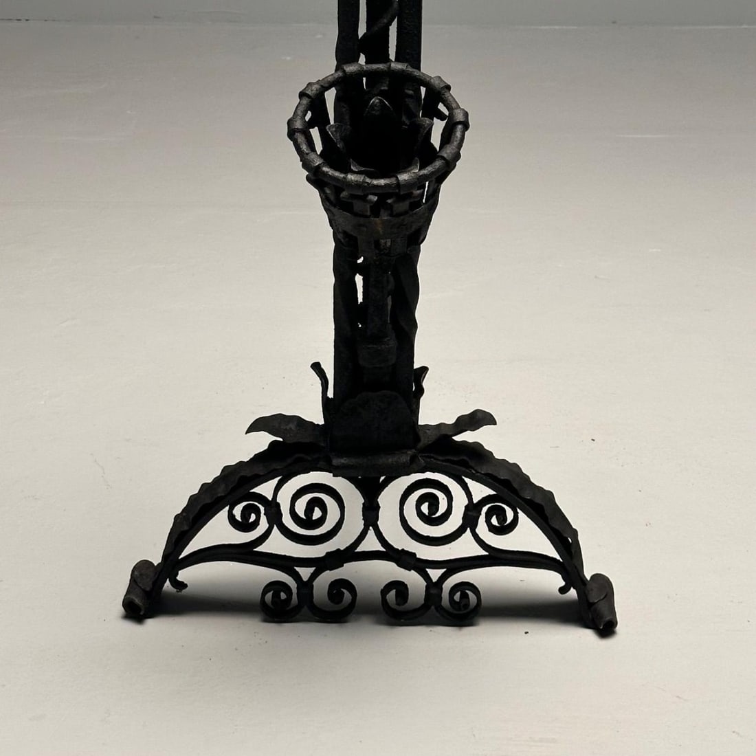 Pair Monumental Samuel Yellin Style Wrought Iron Andirons, Italian Renaissance - 9