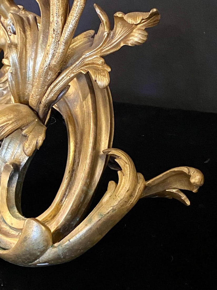 19th Century Pair of Dore Bronze Chenets Andirons Signed Bird with Man and Woman - 5