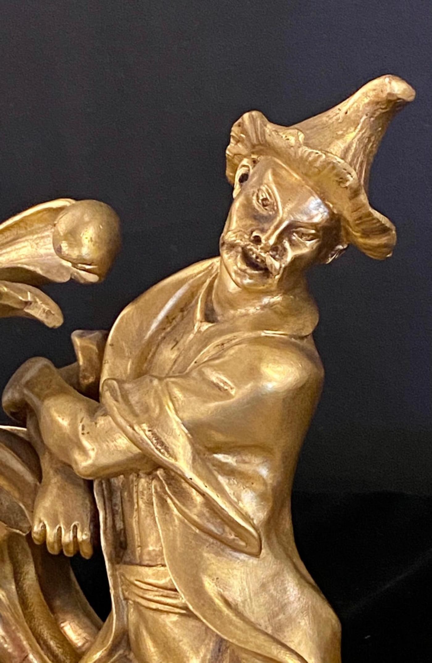 19th Century Pair of Dore Bronze Chenets Andirons Signed Bird with Man and Woman - 9