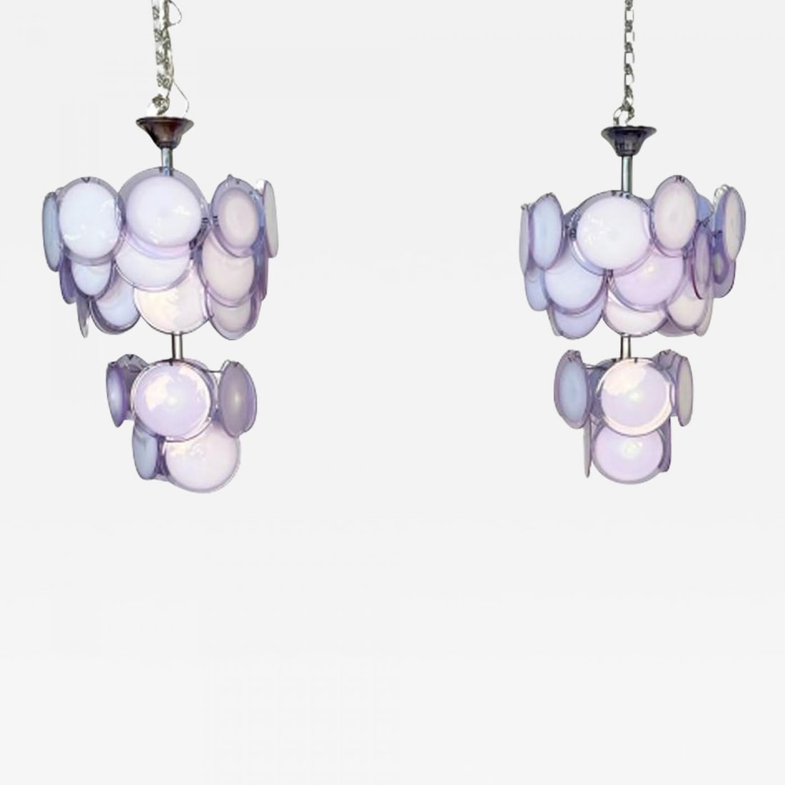Pair of Mid-Century Modern Style Purple Murano Glass Disk Chandeliers - 2
