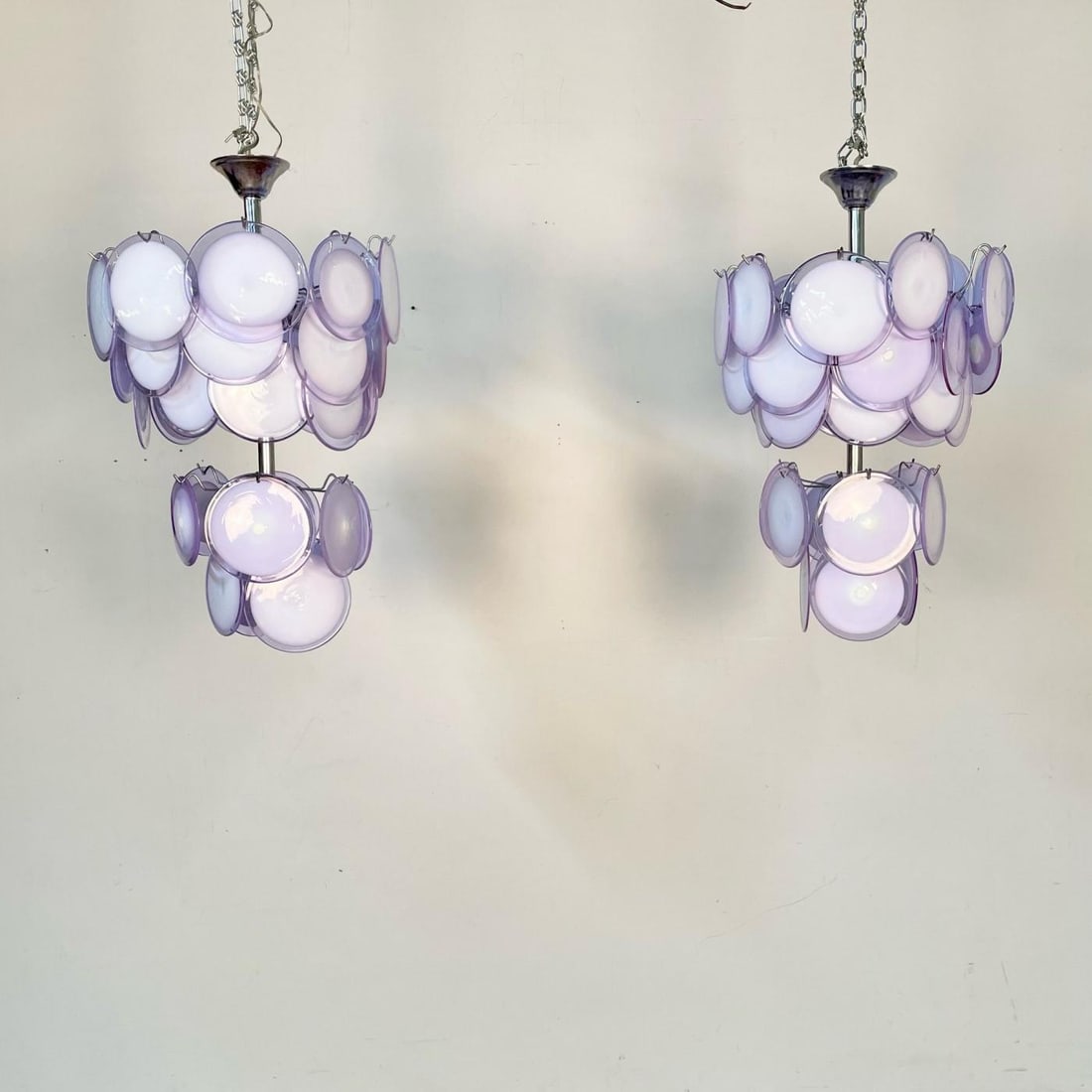 Pair of Mid-Century Modern Style Purple Murano Glass Disk Chandeliers - 3