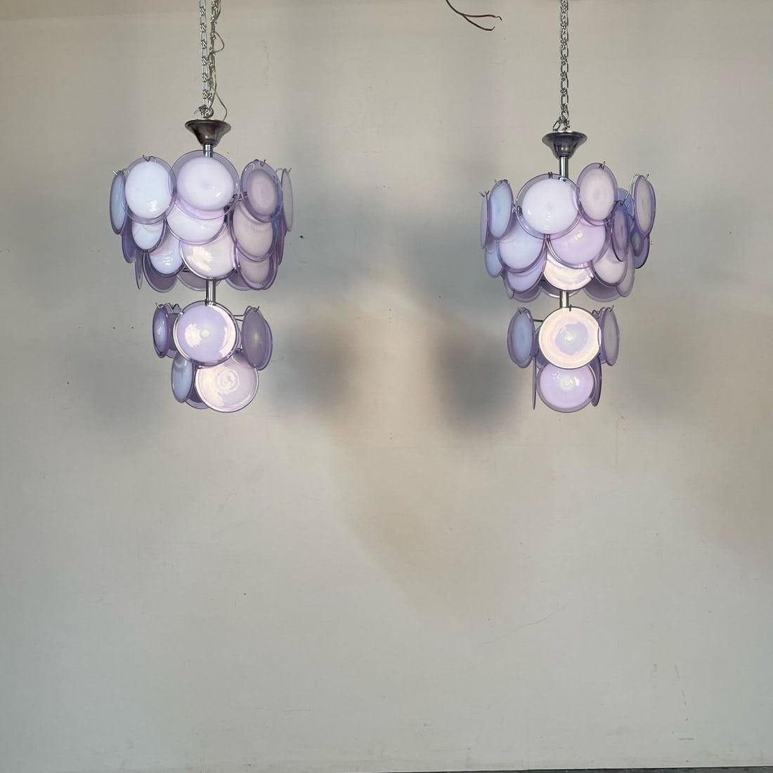 Pair of Mid-Century Modern Style Purple Murano Glass Disk Chandeliers - 6