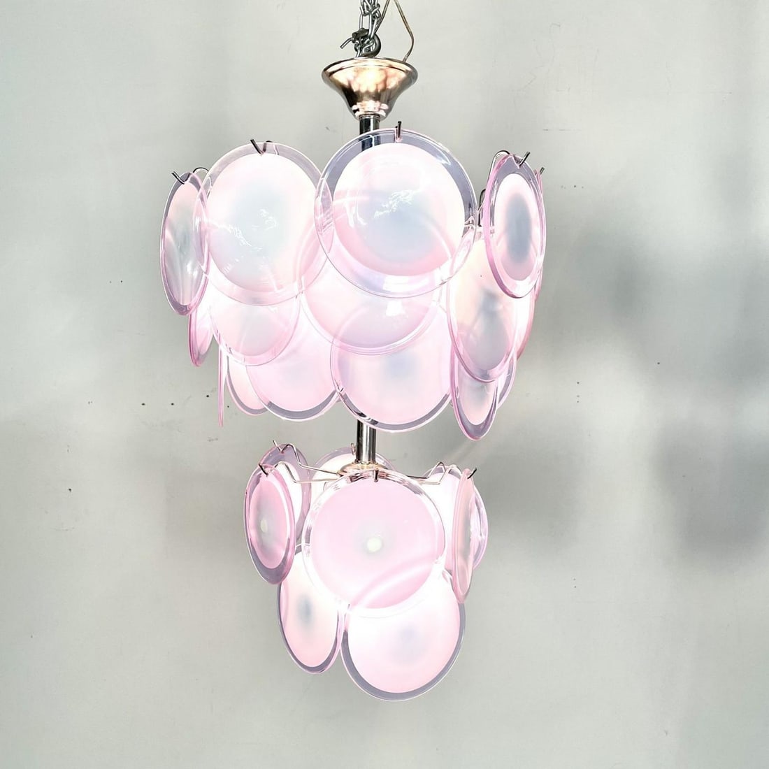 Pair of Mid-Century Modern Style Purple Murano Glass Disk Chandeliers - 8