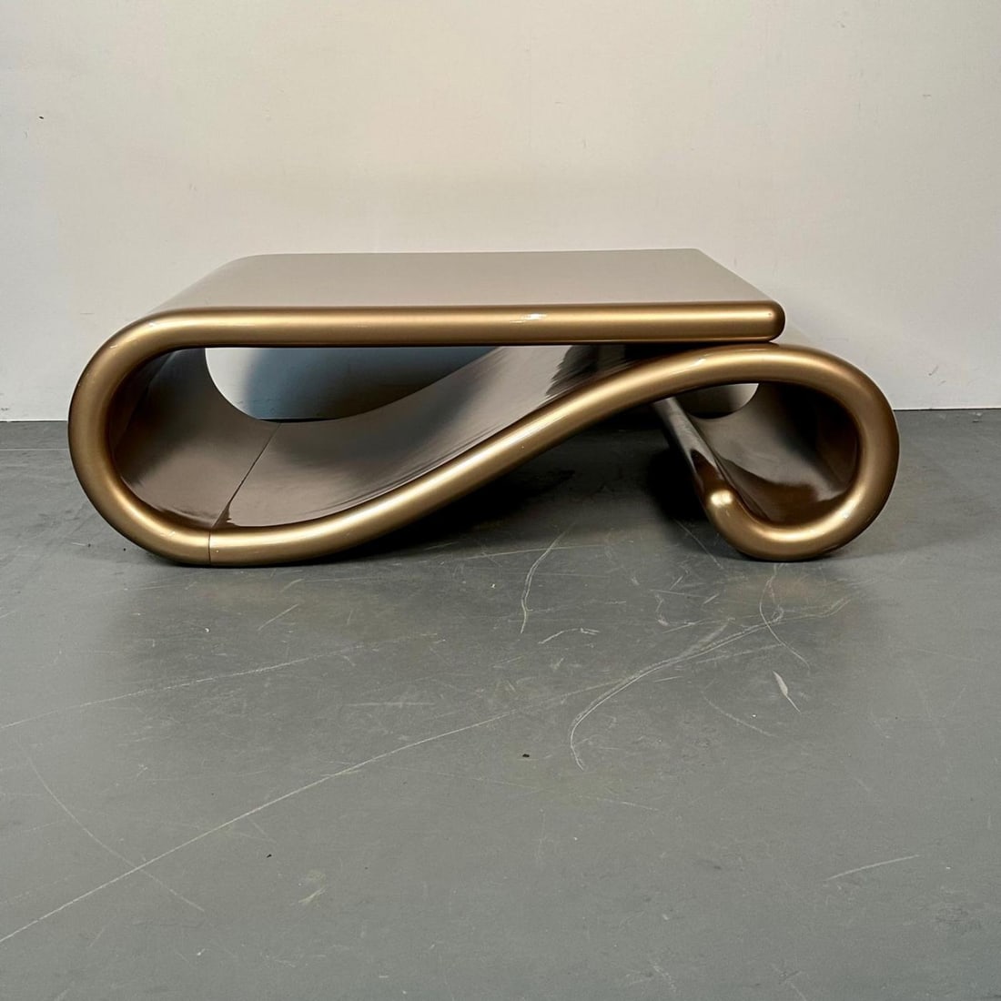 Mid-Century Modern Organic Coffee Cocktail Table Gold Metallic Fiberglass 1980s - 5