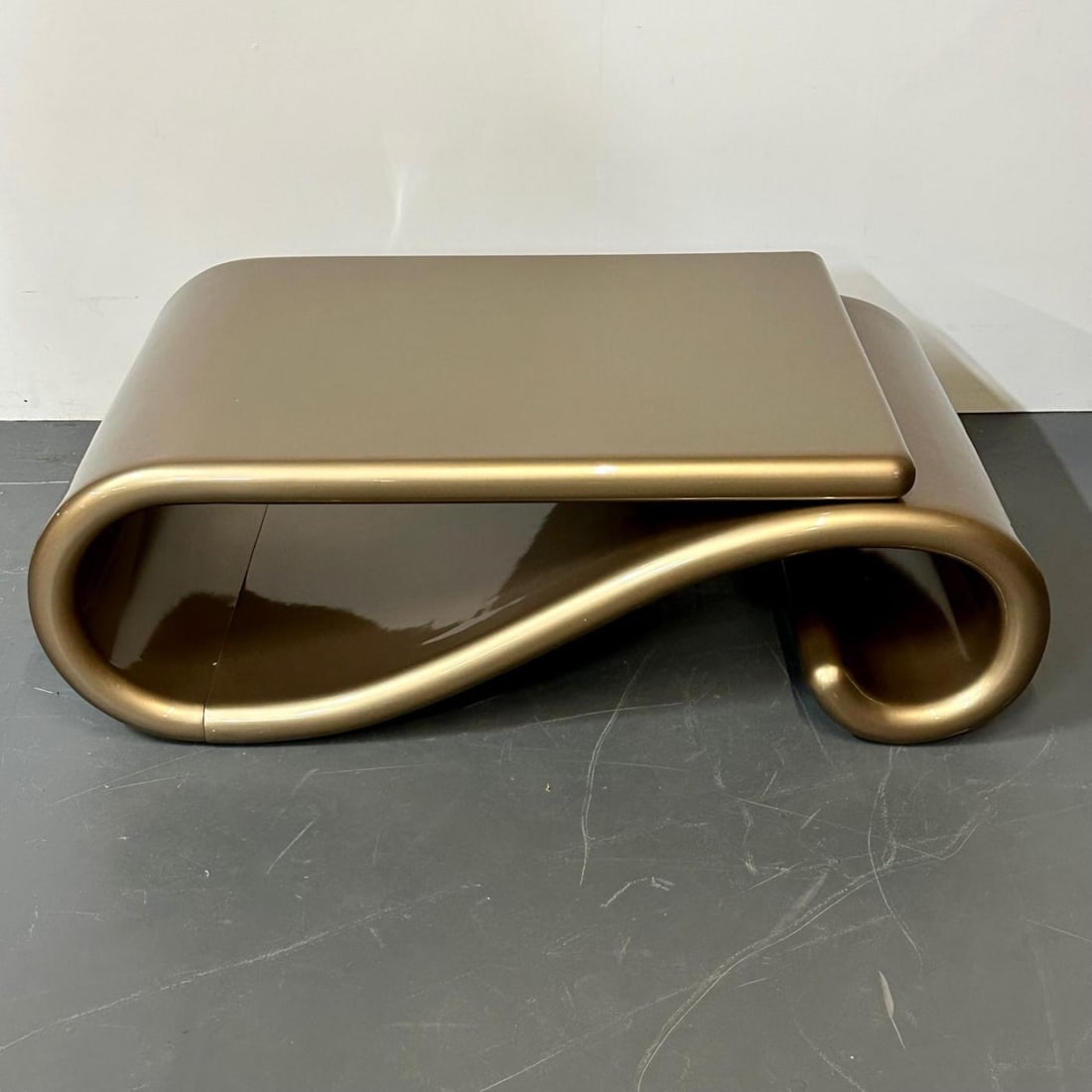 Mid-Century Modern Organic Coffee Cocktail Table Gold Metallic Fiberglass 1980s - 6