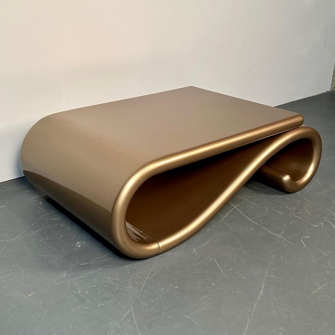 Mid-Century Modern Organic Coffee Cocktail Table Gold Metallic Fiberglass 1980s - 8