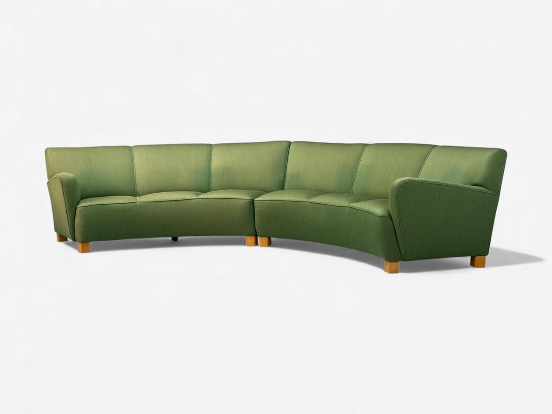 Danish Cabinetmaker, Fabric, Wood, Monumental Banana Sofa, Denmark, 1960s - 5