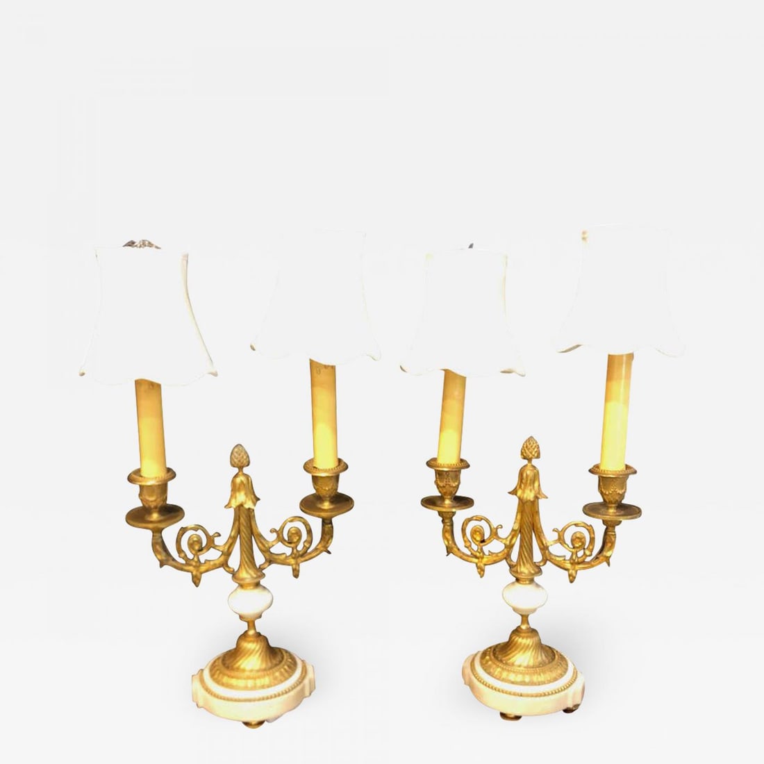 Pair of French Louis XVI Style Dore Bronze and Marble Candelabra or Table Lamps - 2