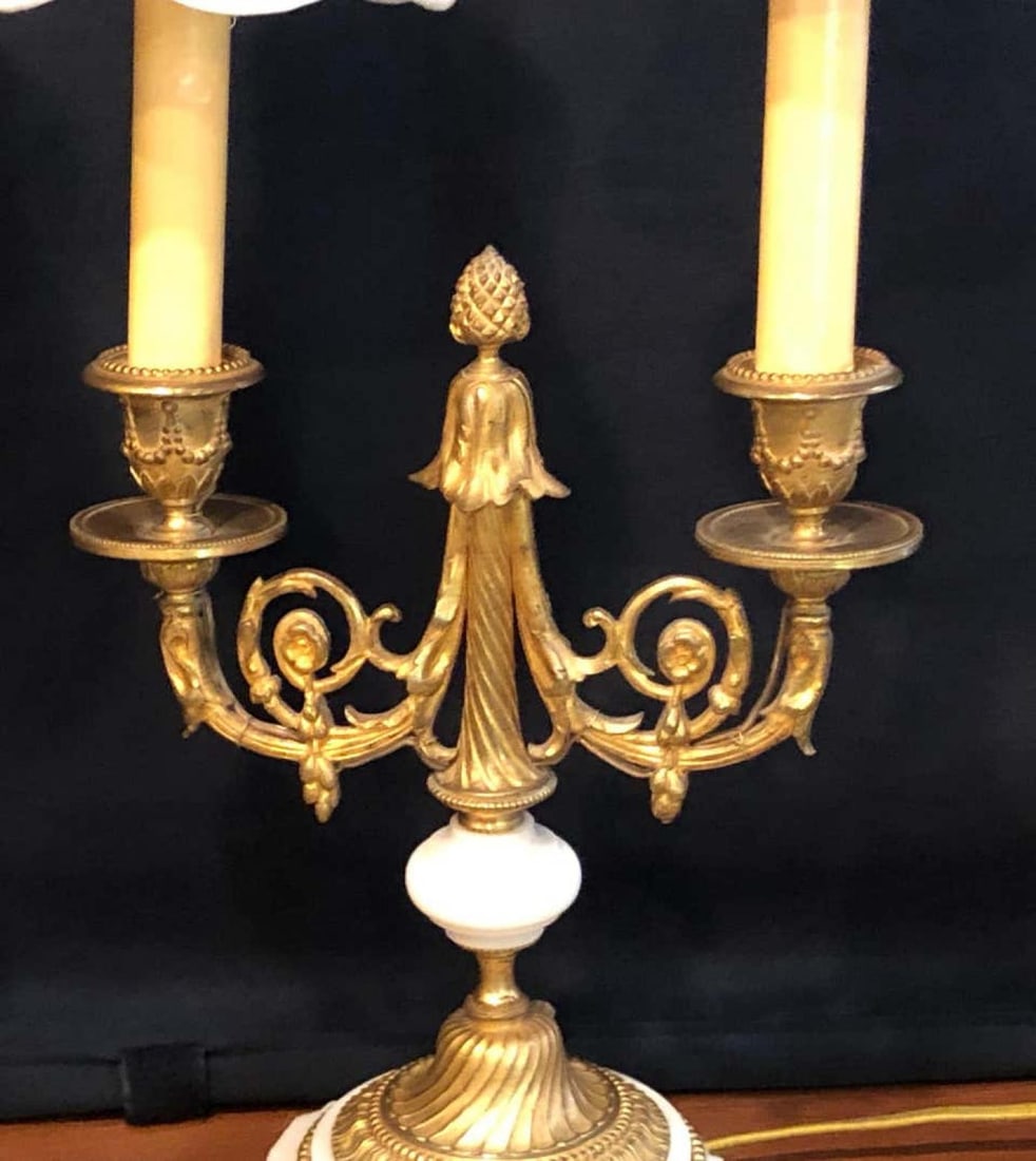 Pair of French Louis XVI Style Dore Bronze and Marble Candelabra or Table Lamps - 4