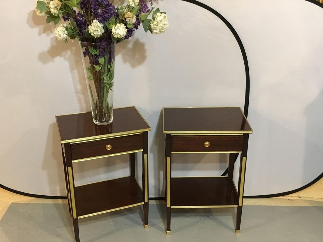 Pair of One Drawer Neoclassical Style Bronze-Mounted Mahogany End / Side Tables - 4