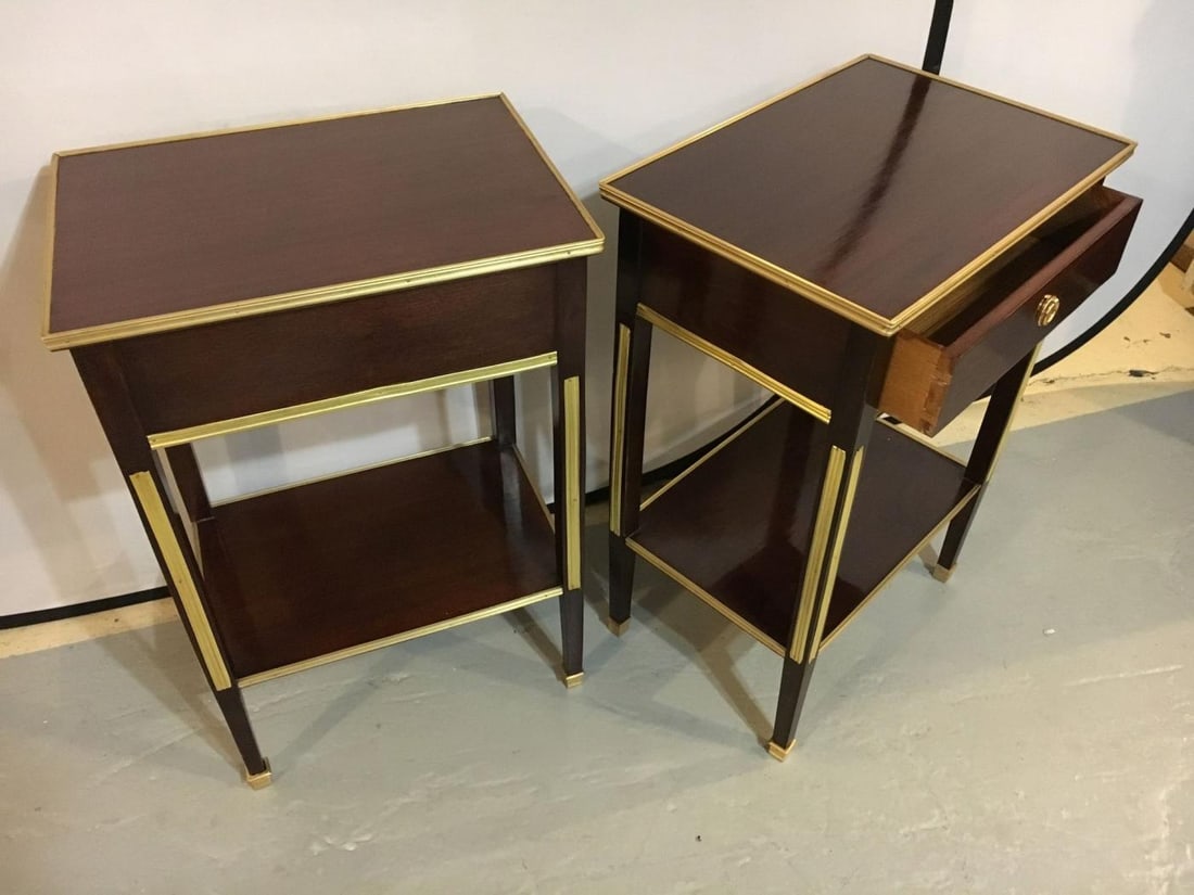 Pair of One Drawer Neoclassical Style Bronze-Mounted Mahogany End / Side Tables - 8
