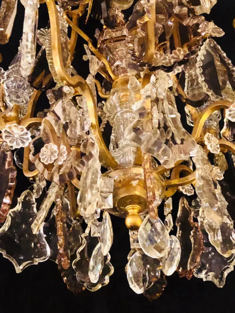 French 1920s Bronze and Crystal Chandelier with Spear Points - 12