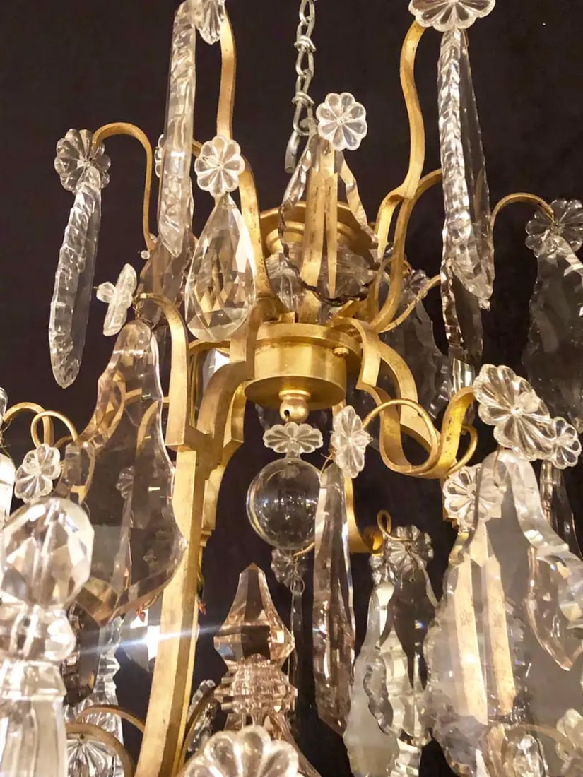 French 1920s Bronze and Crystal Chandelier with Spear Points - 13