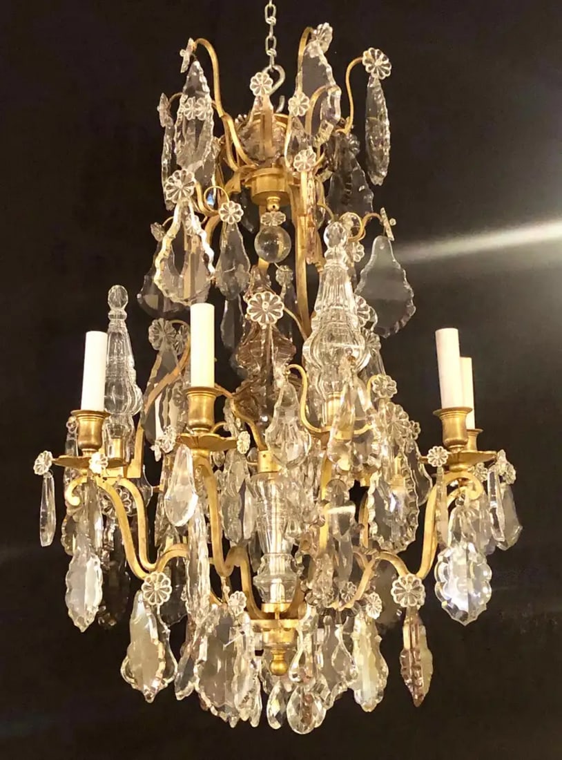 French 1920s Bronze and Crystal Chandelier with Spear Points - 3