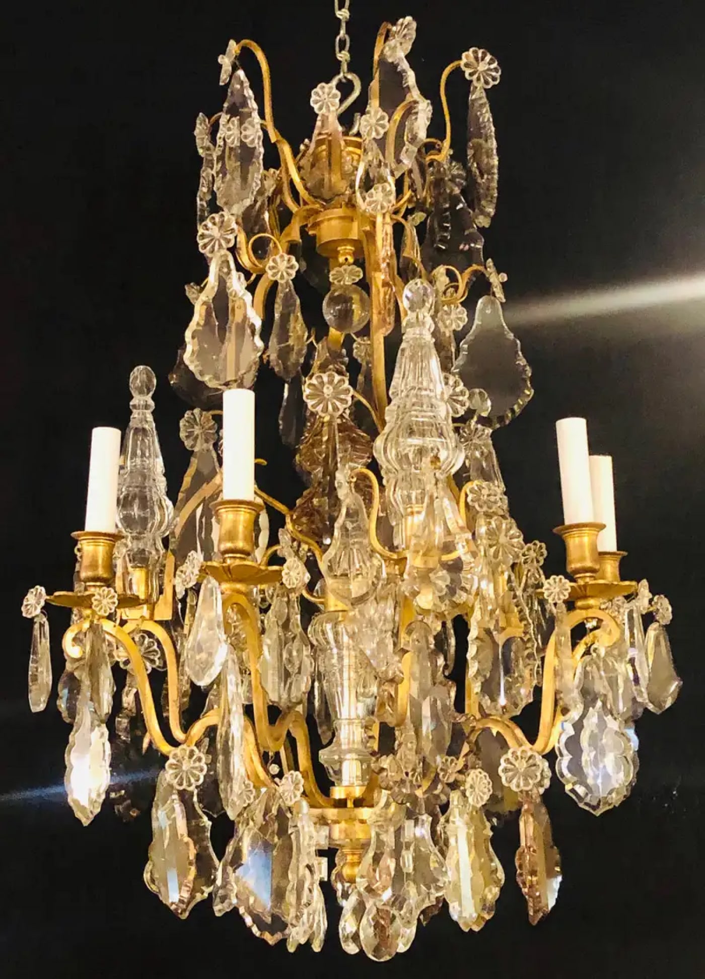 French 1920s Bronze and Crystal Chandelier with Spear Points - 4
