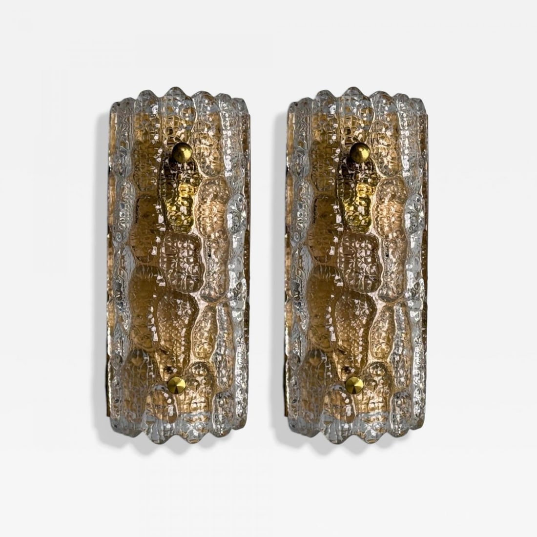 Carl Fagerlund, Textured Glass, Brass, Wall Lights, Sweden, 1960s - 2