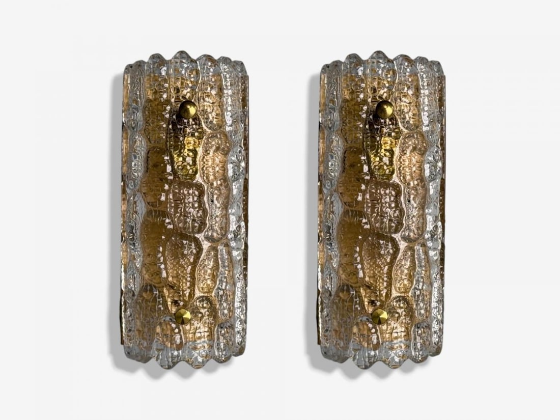 Carl Fagerlund, Textured Glass, Brass, Wall Lights, Sweden, 1960s - 6