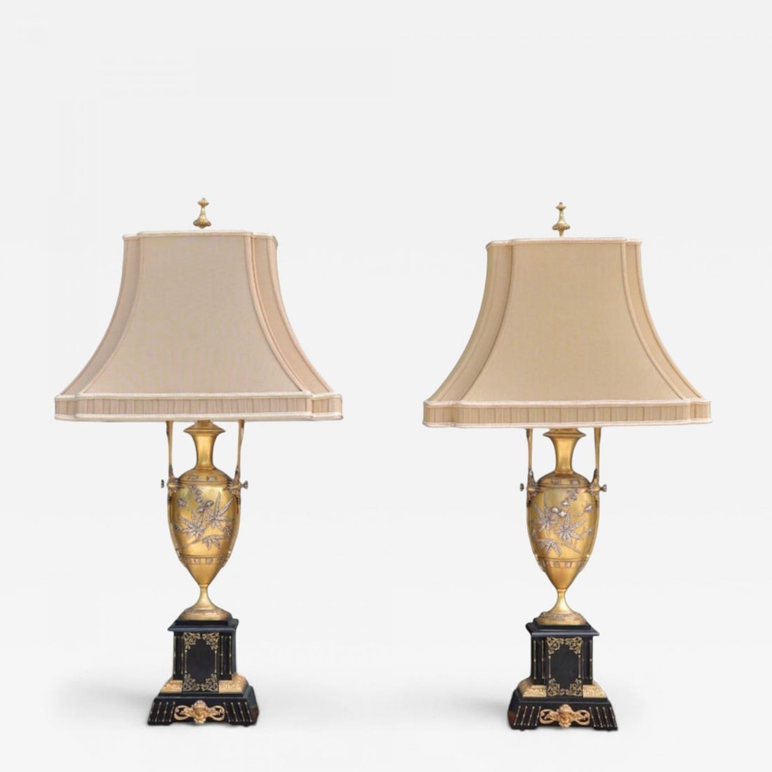 Art Nouveau Style, Bronze, Ebony, Linen, Table Lamps, France, 1920s - 2