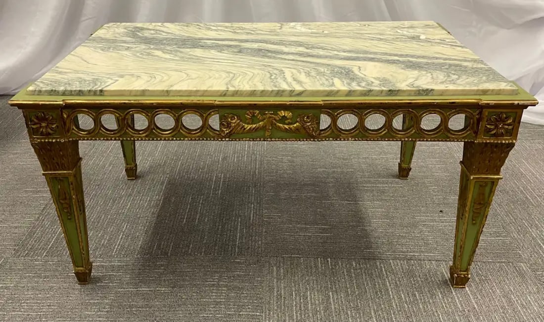Hollywood Regency Coffee Table by Maison Jansen, Marble Top, Painted - 3