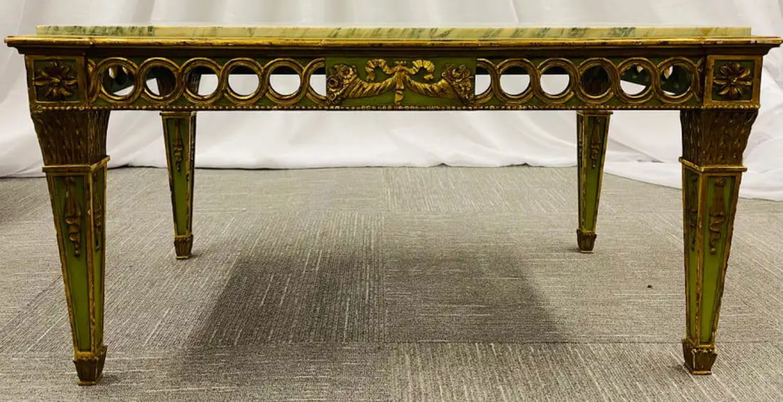 Hollywood Regency Coffee Table by Maison Jansen, Marble Top, Painted - 4