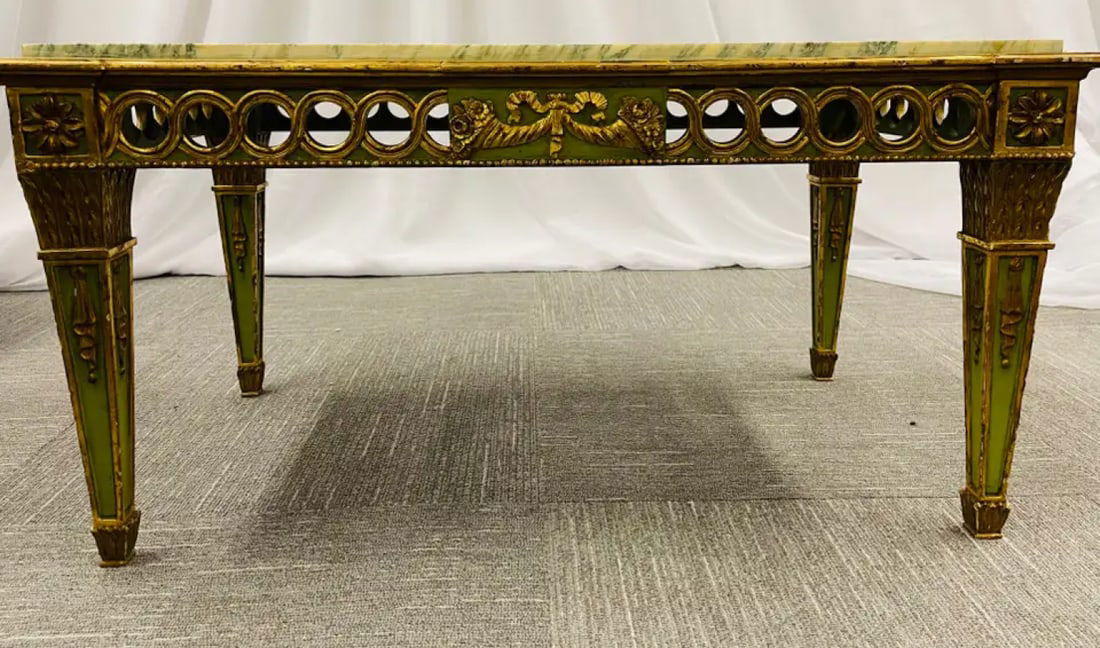 Hollywood Regency Coffee Table by Maison Jansen, Marble Top, Painted - 7