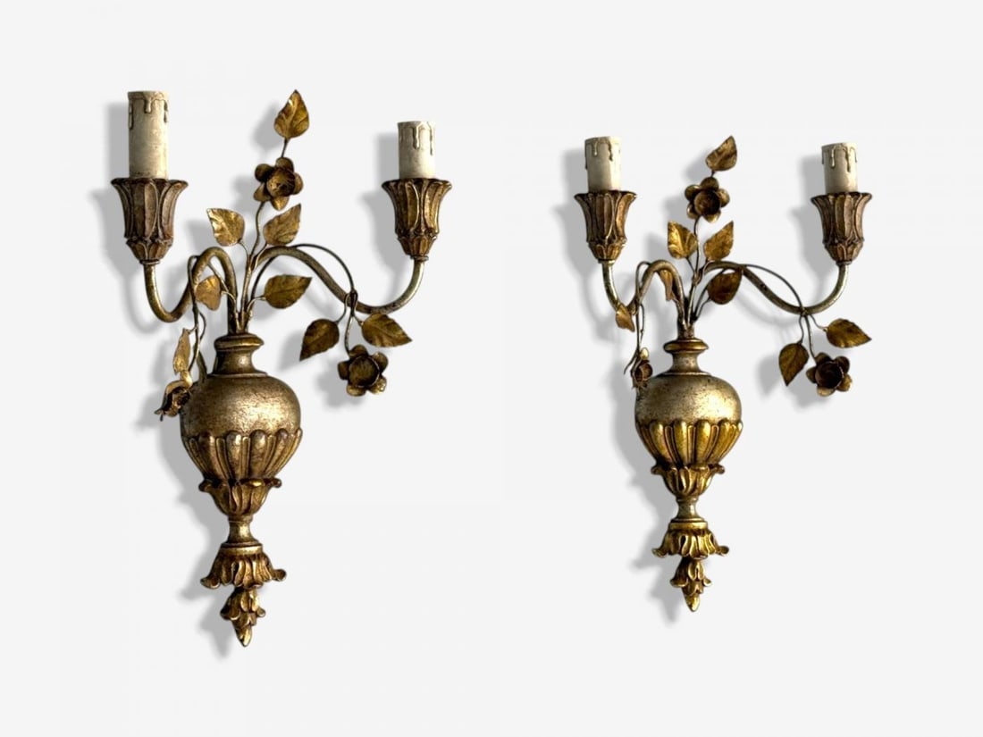 Palladio, Italian Neoclassical, Giltwood, Silver Leaf, Wall Lights, Italy, 1974 - 5