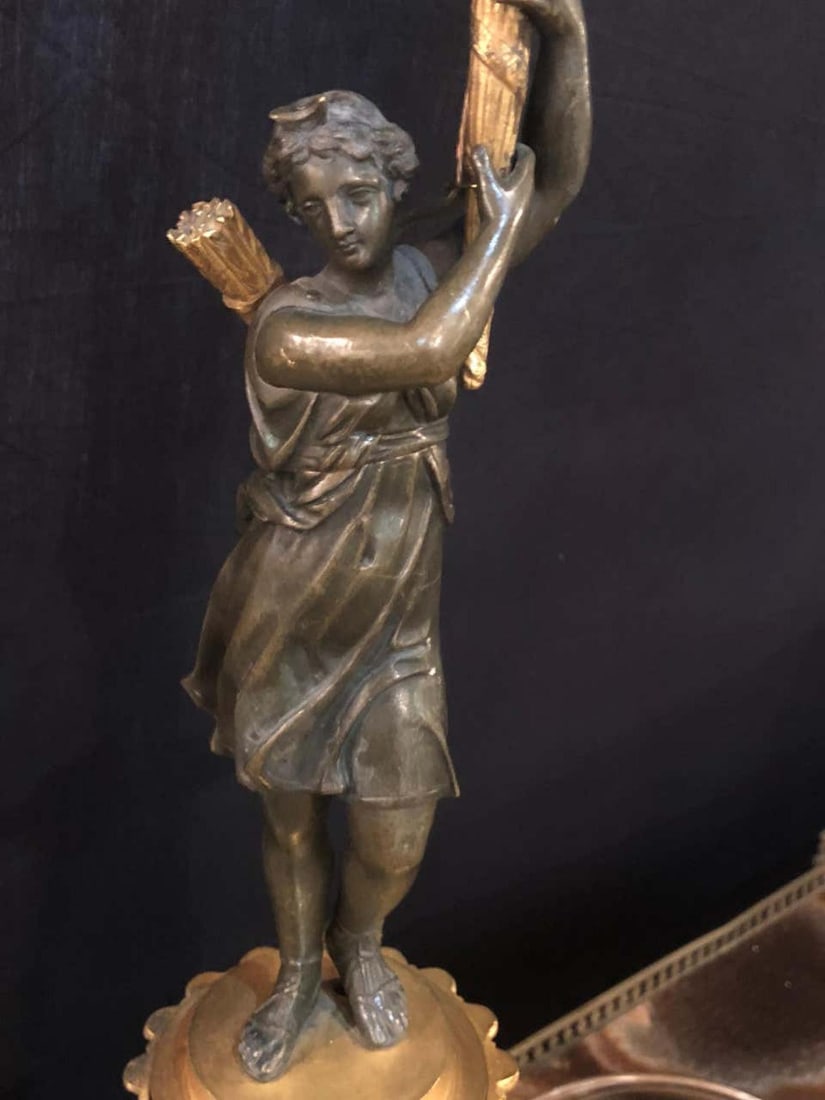 Empire Doré Bronze Candelabra Lamp Having a Patinated Woman Mounted as a Lamp - 12
