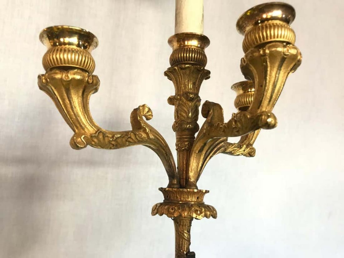 Empire Doré Bronze Candelabra Lamp Having a Patinated Woman Mounted as a Lamp - 4