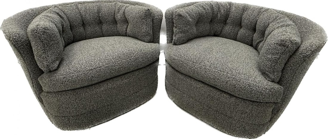 Mid-Century Modern Style Swivel, Rolling Lounge Chairs, Baughman Style, Boucle - 3