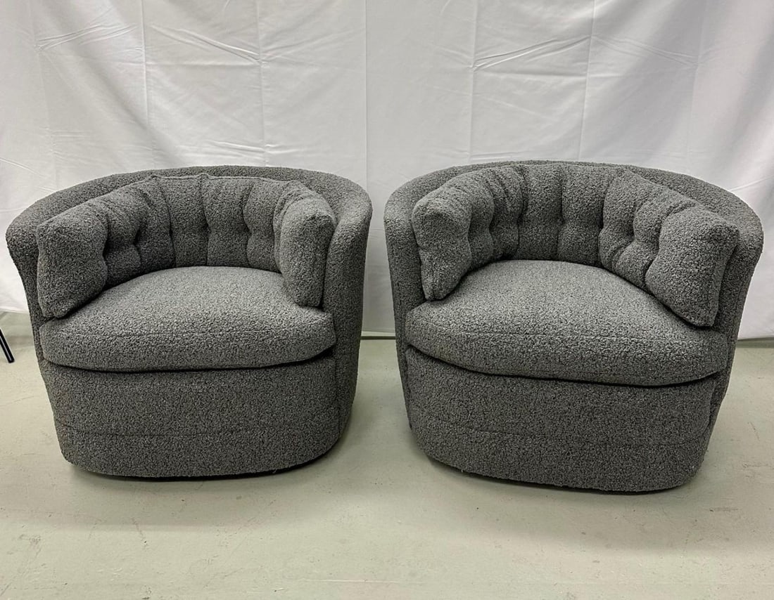 Mid-Century Modern Style Swivel, Rolling Lounge Chairs, Baughman Style, Boucle - 4