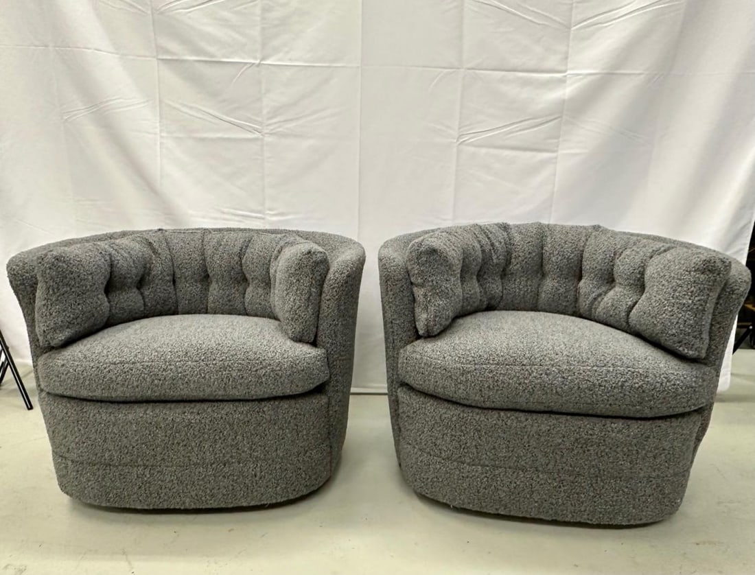 Mid-Century Modern Style Swivel, Rolling Lounge Chairs, Baughman Style, Boucle - 6
