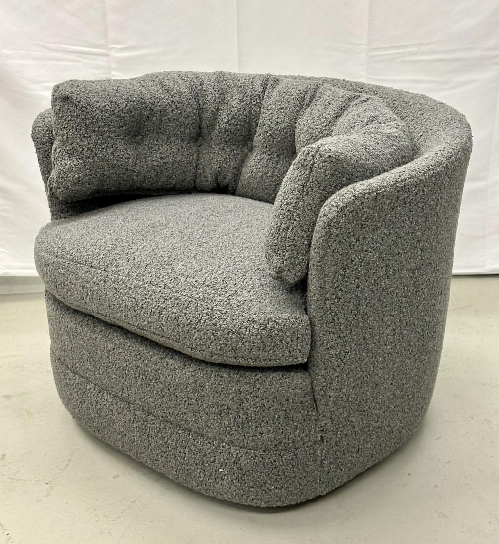 Mid-Century Modern Style Swivel, Rolling Lounge Chairs, Baughman Style, Boucle - 7