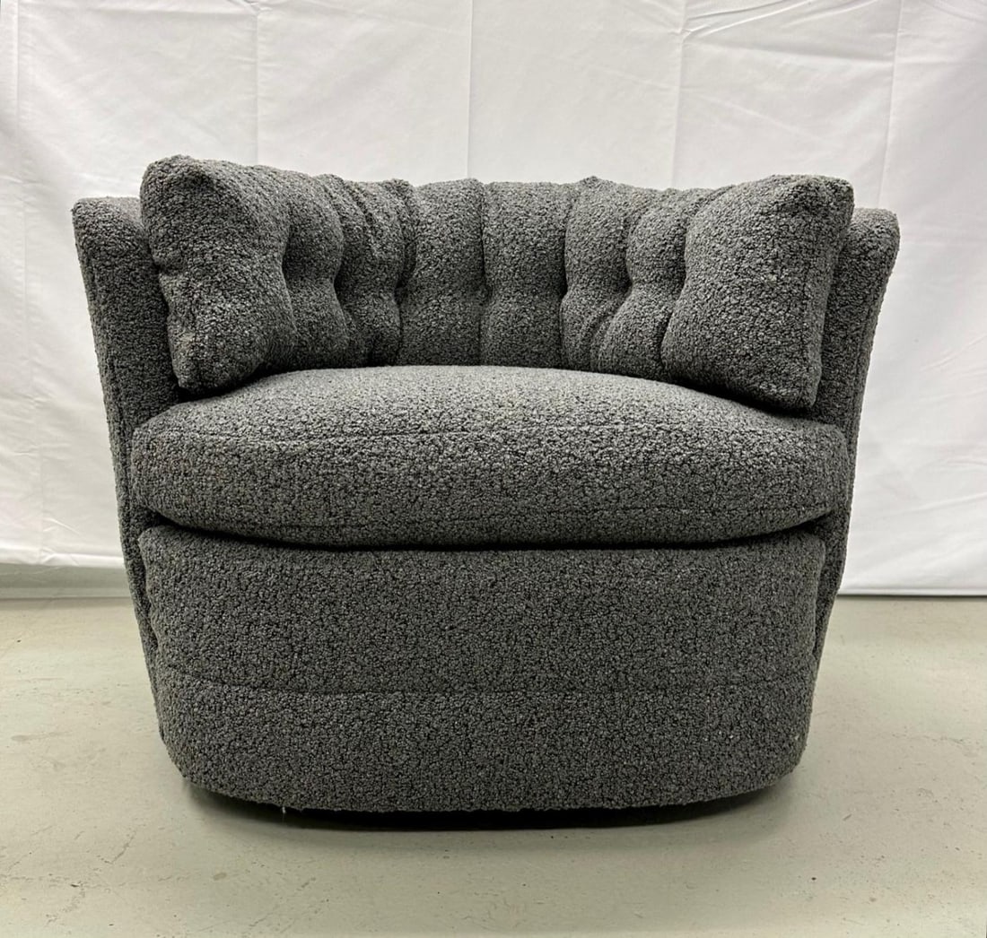 Mid-Century Modern Style Swivel, Rolling Lounge Chairs, Baughman Style, Boucle - 8