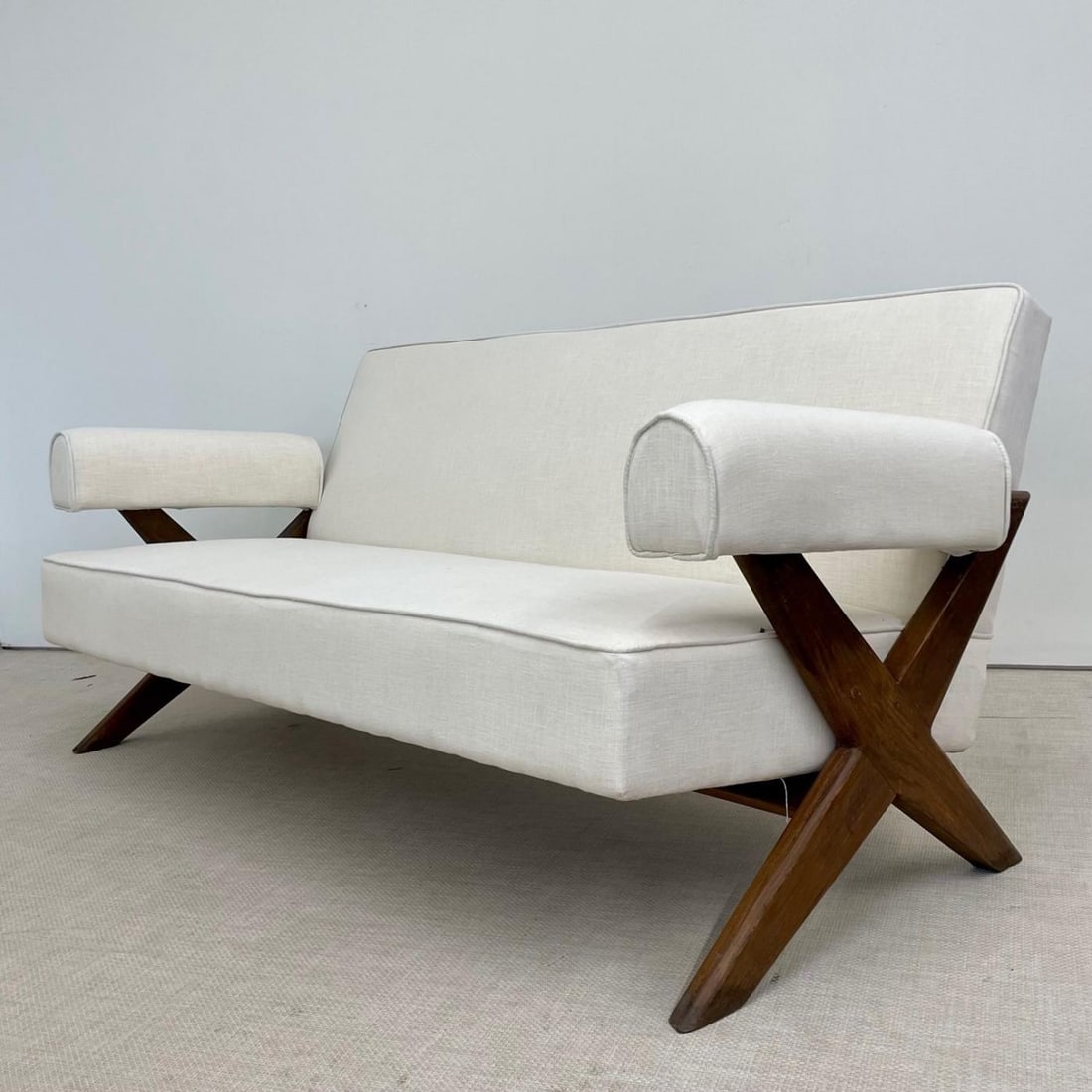 Pierre Jeanneret Upholstered X-Leg Sofa, Mid Century Modern, Chandigarh - 3