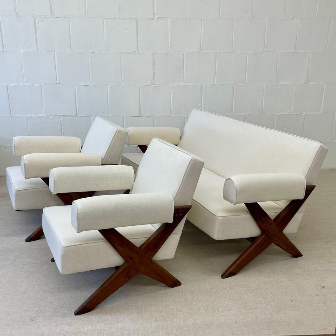 Pierre Jeanneret Upholstered X-Leg Sofa, Mid Century Modern, Chandigarh - 6