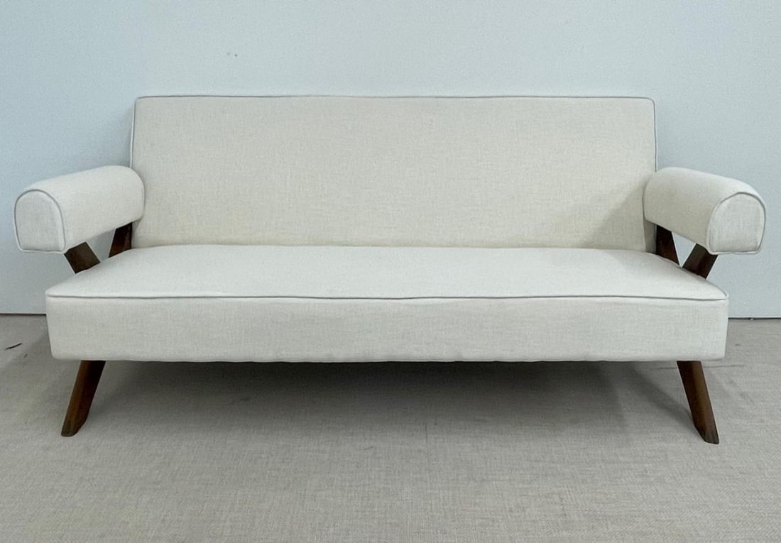 Pierre Jeanneret Upholstered X-Leg Sofa, Mid Century Modern, Chandigarh - 8