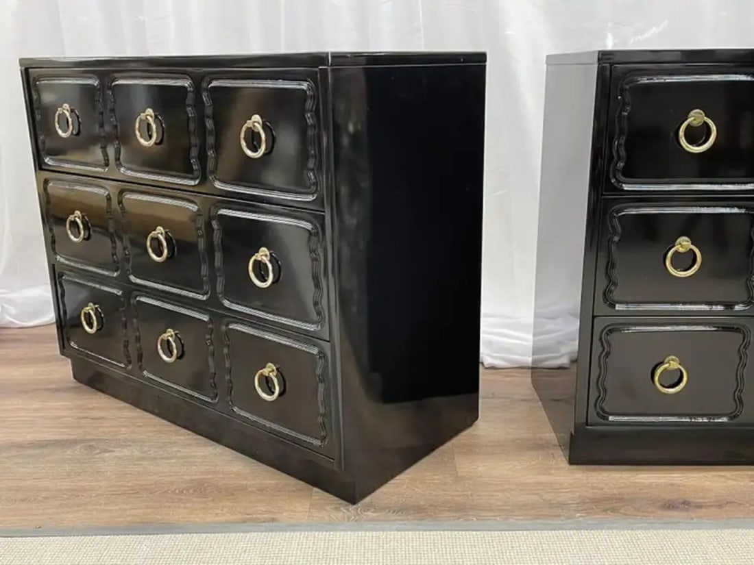 Pair Mid-Century Modern Ebony Commodes/Nightstands/Chests, Dorothy Draper Style - 10